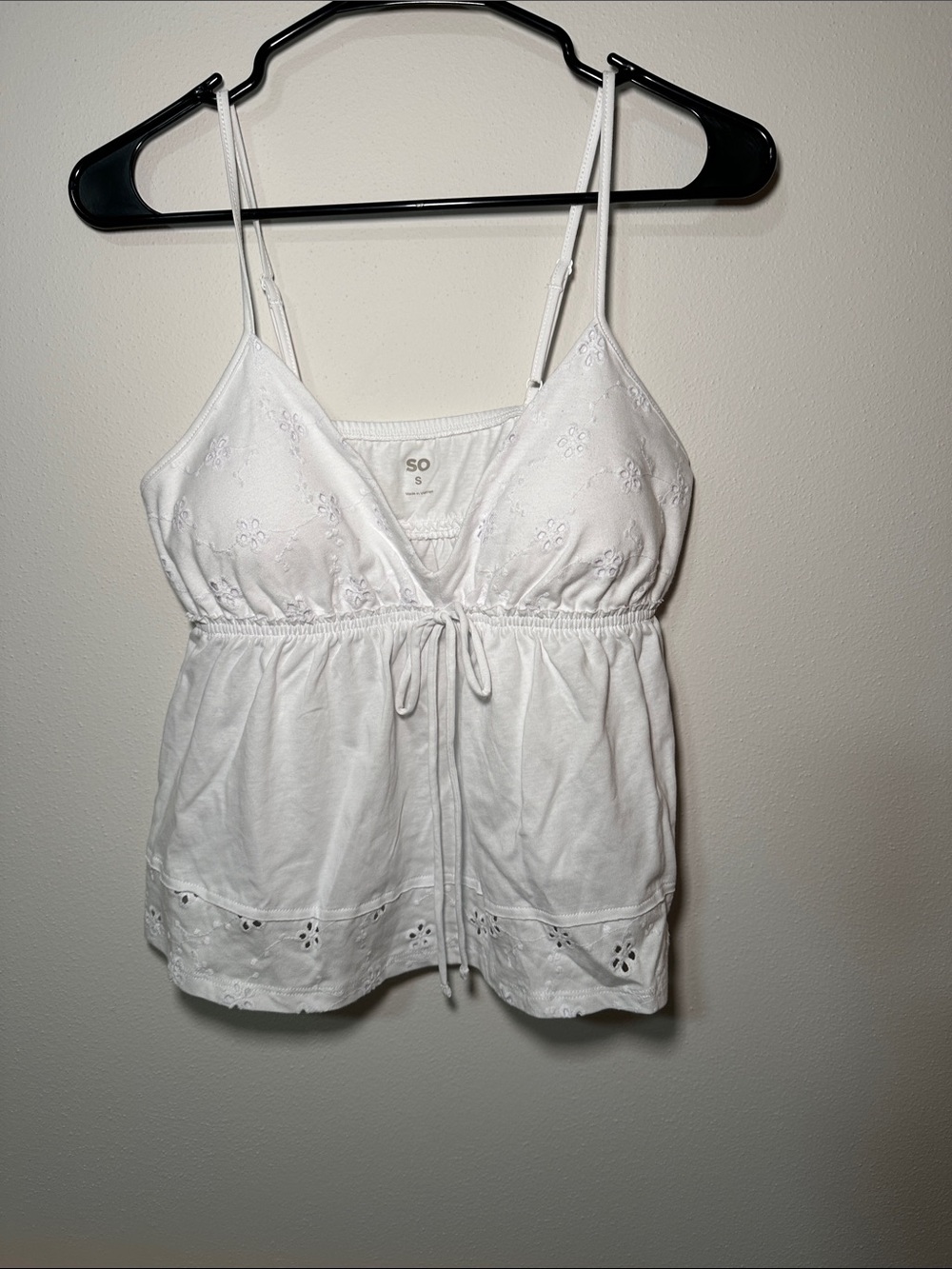 SO White Eyelet Drawstring Spaghetti Strap Top